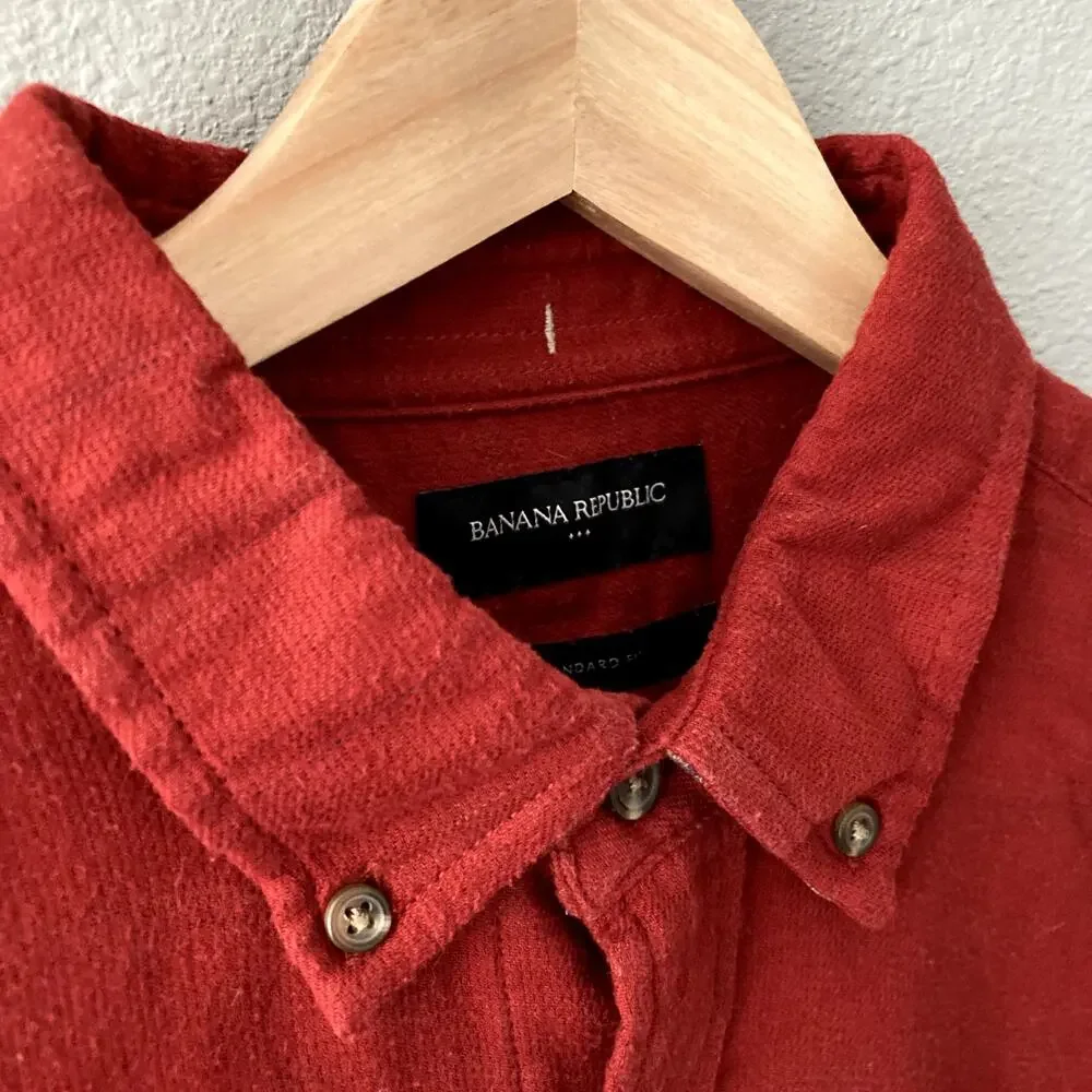 Banana Republic Flannel Button Up Shirt - Standard Fit - Red Orange - XL
